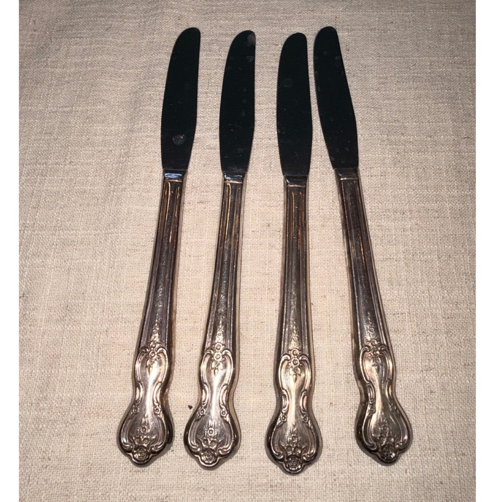 Vintage Floral Scroll Silverplate Dinner Knives Set of 4 8.25"
